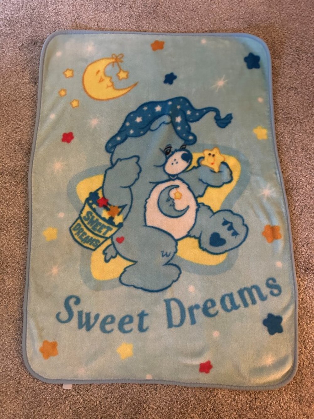 Vintage Care Bears Bedtime Sweet Dreams Grumpy Baby Blanket 43 X 30"
